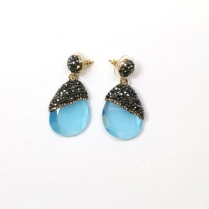 Light Blue Crystal with Pave Rhinestones Teardrop Pair (25mmx20mm)