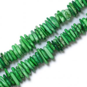 12-20mm Dark Green Howlite Turquoise Center Drilled Free Form Chip Bead Strand (16 Inches Long)