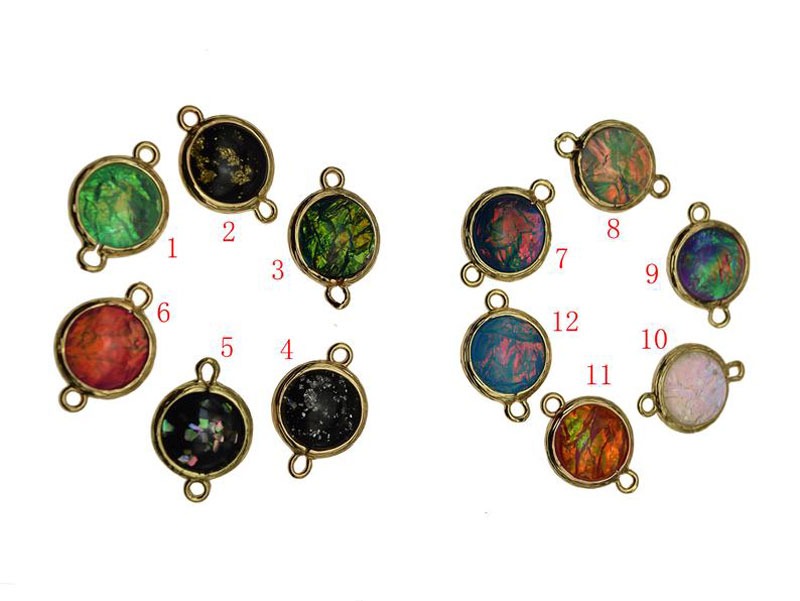 12mm Round Wrapped in Gold Faux Opalite (Opal) Connector