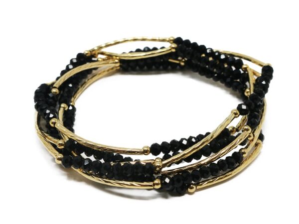 14K Gold Filled Tubes with Black Crystal Roundels Bracelet