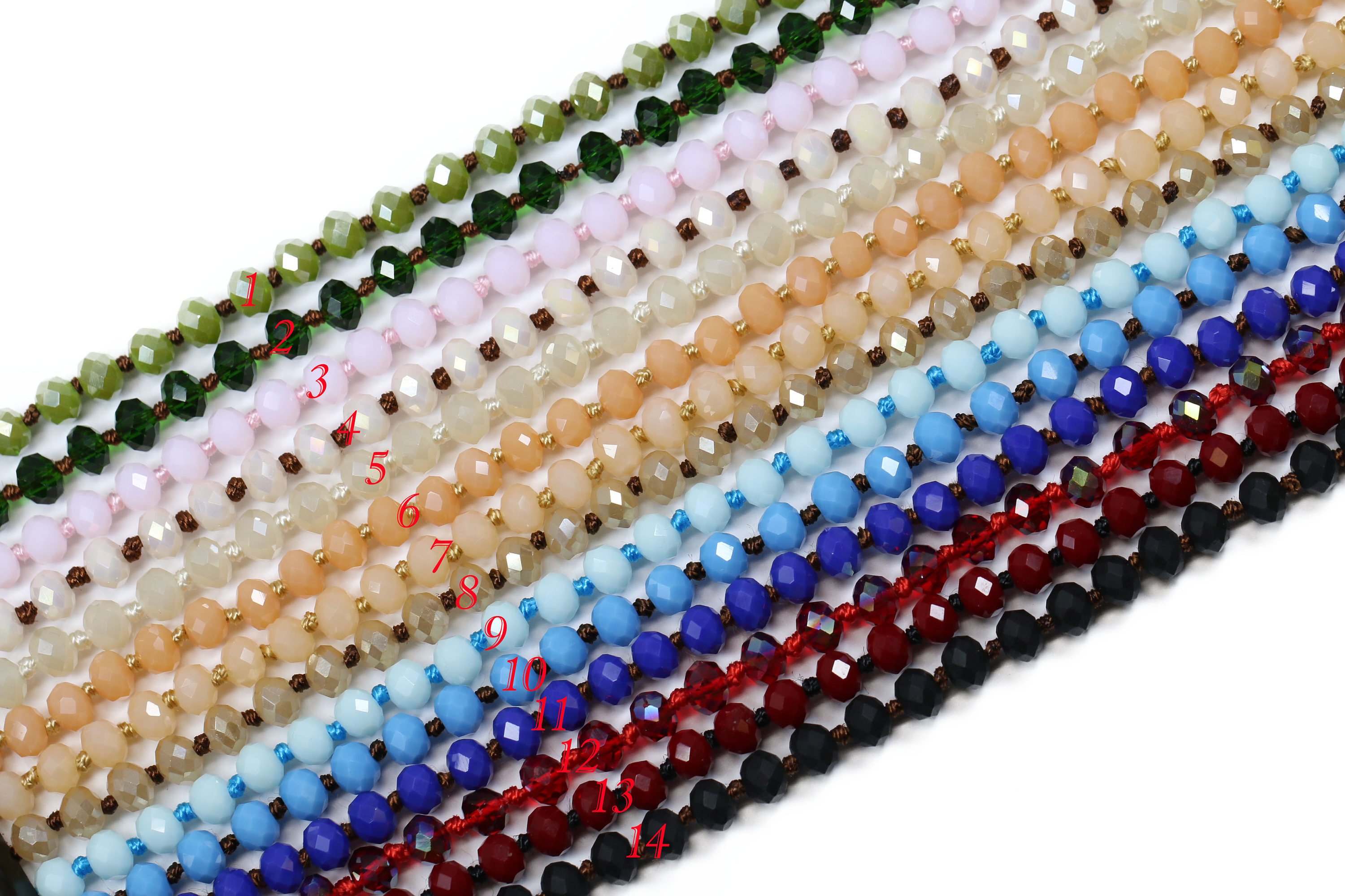 6x4 mm Handmade Double Knotted Crystal Necklace 36 inches Long Knotted crystal