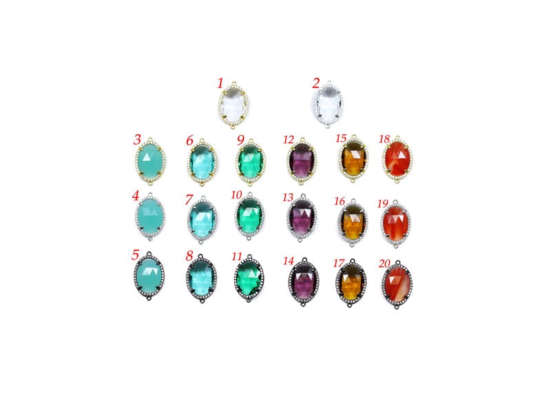 LovelyBead Oval Faceted Crystal with Gold E-Coding Copper and Clear Rhinestones Connector (21 mm )