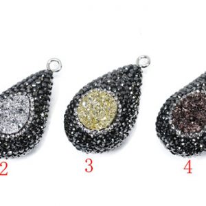 Lovely Bead Puffy Pave Teardrop with a Druzy Center Pe)ndant  (19x36mm）