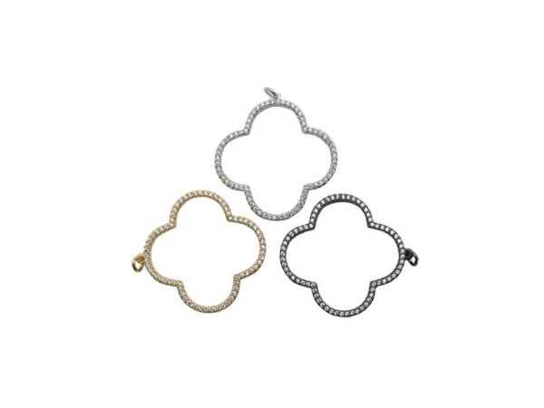37mm Flower, Quatrefoil CZ Gold/Silver Pave Pendant - Image 2
