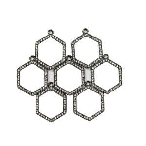 17mm Small Hexagon Gunmetal with Clear CZ Pave Rhinestone Charm
