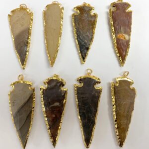 Natural Large Jasper Arrowhead Electroplated in Gold Pendant (3 - 3.5 inches)