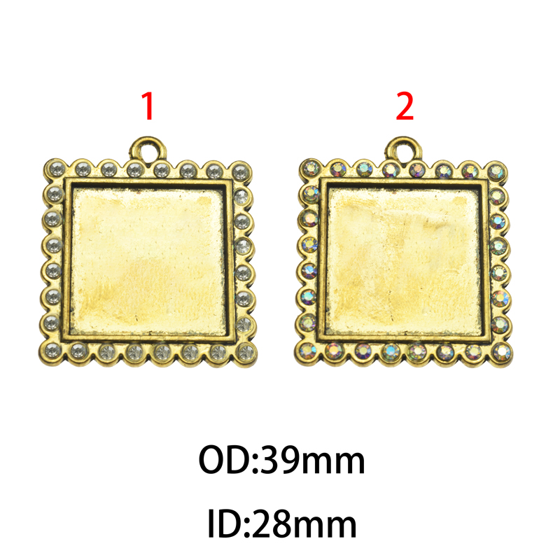 28mm Square Rhinestone Bezel Charm Pendant , Blank Base Bezel(A43340)