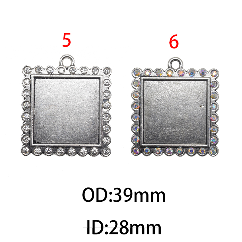 28mm Square Rhinestone Bezel Charm Pendant , Blank Base Bezel(A43340) - Image 3