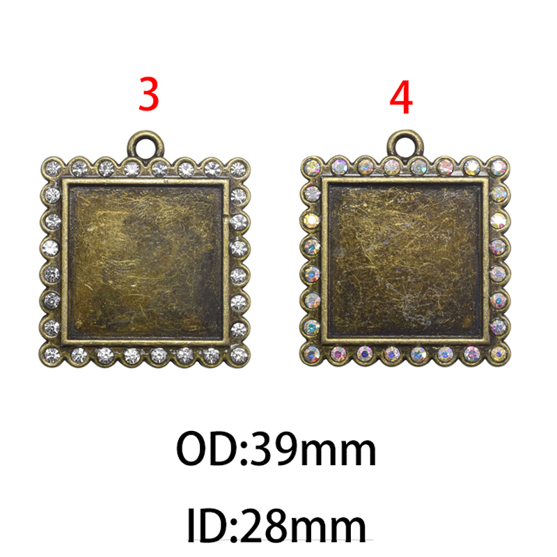 28mm Square Rhinestone Bezel Charm Pendant , Blank Base Bezel(A43340) - Image 2