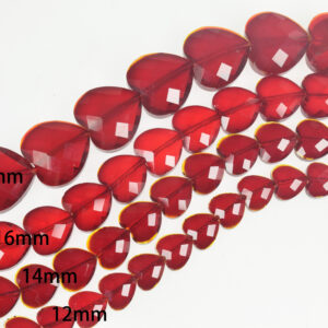 Red Faceted Peach Heart Crystal Bead Strand